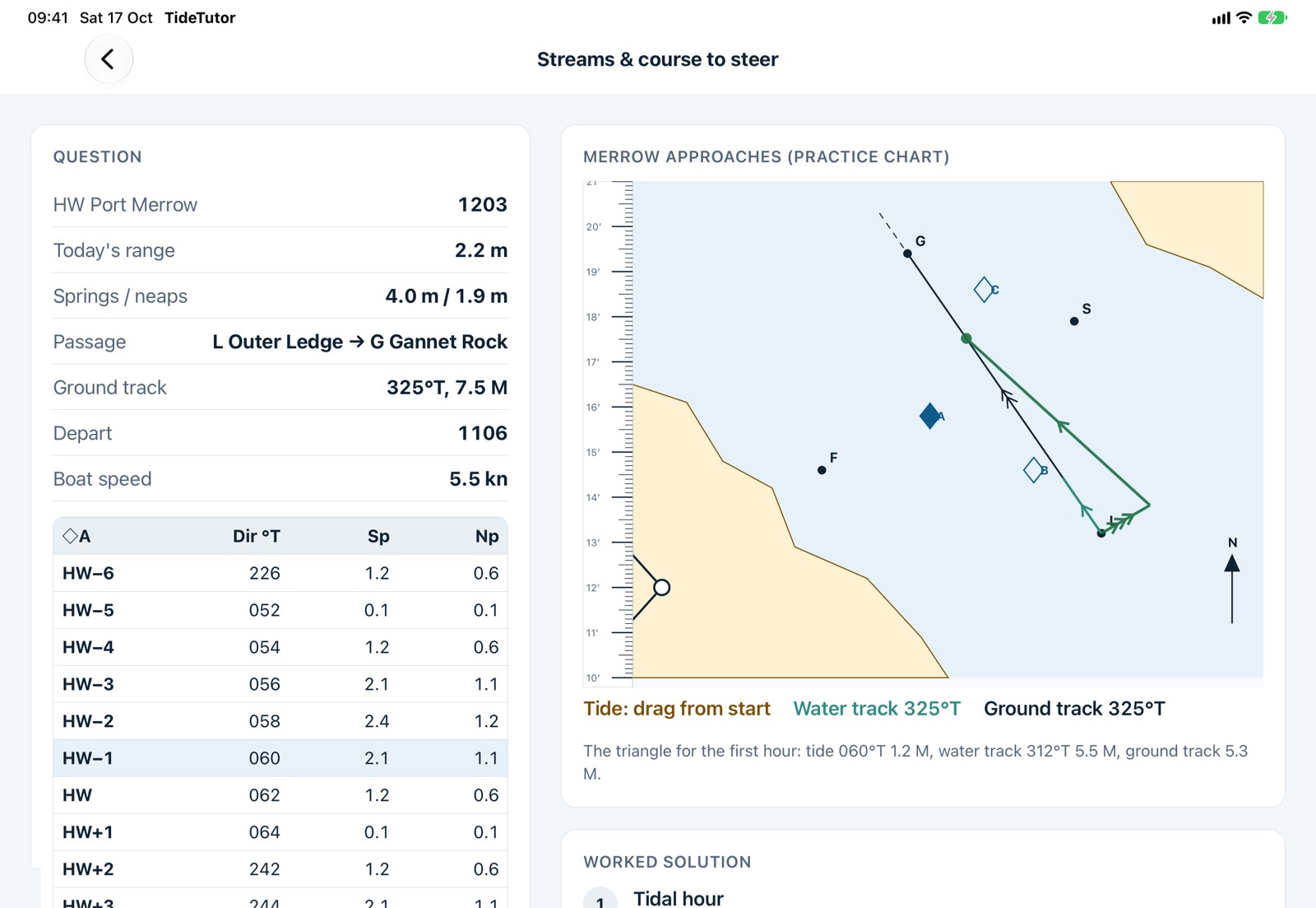 TideTutor on iPad: a course to steer question beside the practice chart